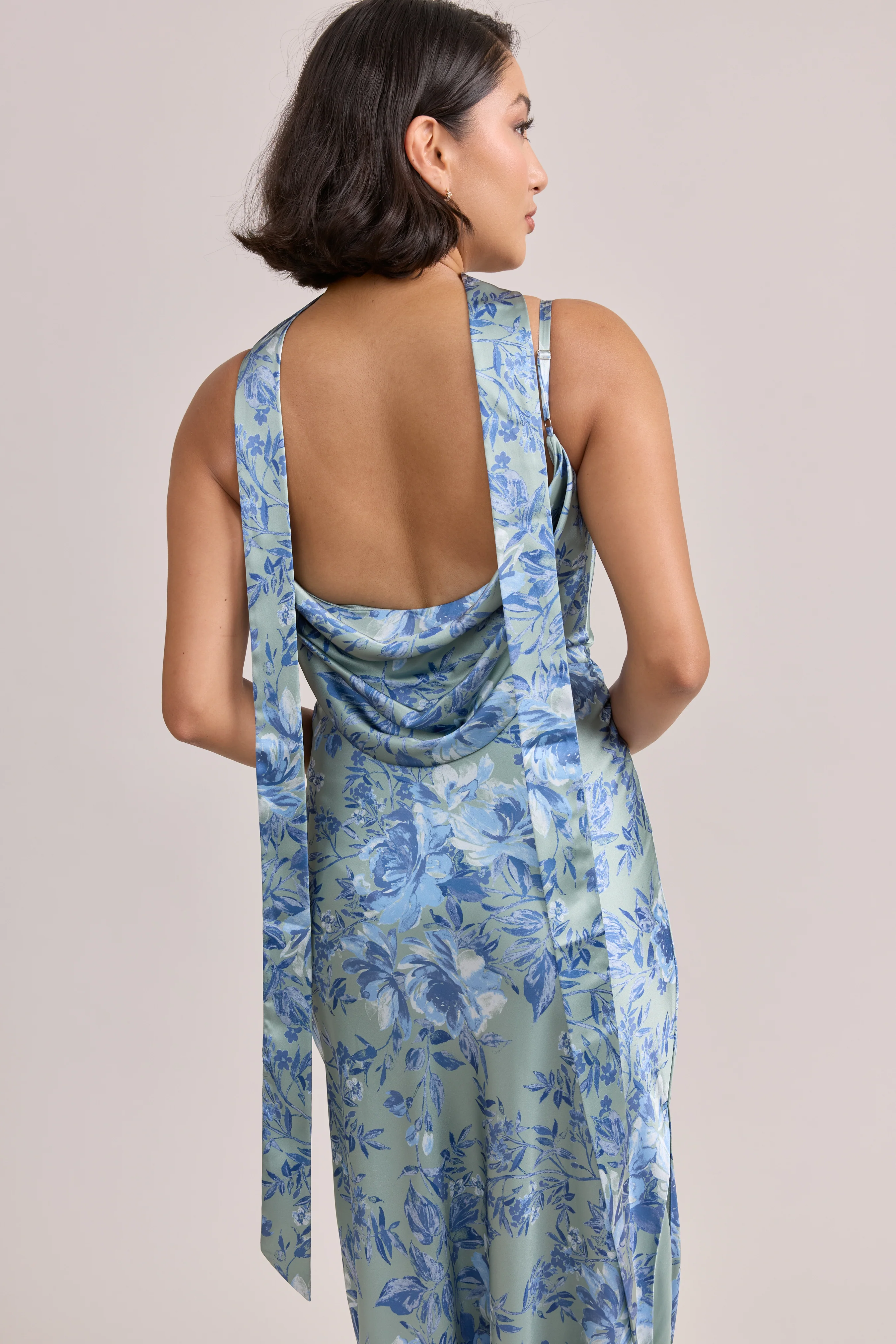 Satin Floral Print Skinny Scarf | Made To Order - Image 46
