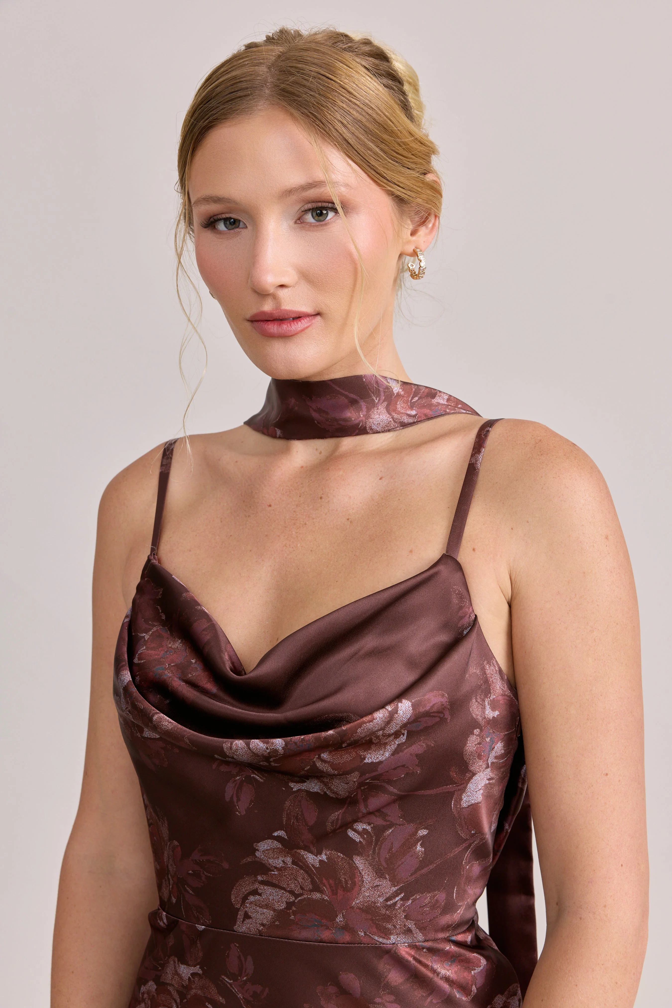 Satin Floral Print Skinny Scarf | Made To Order - Image 55