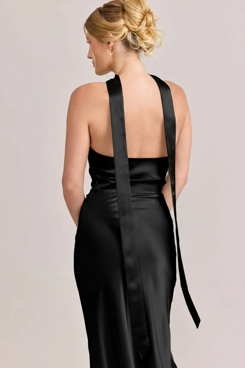 Satin Skinny Scarf | Ready To Ship | Black - Image 2