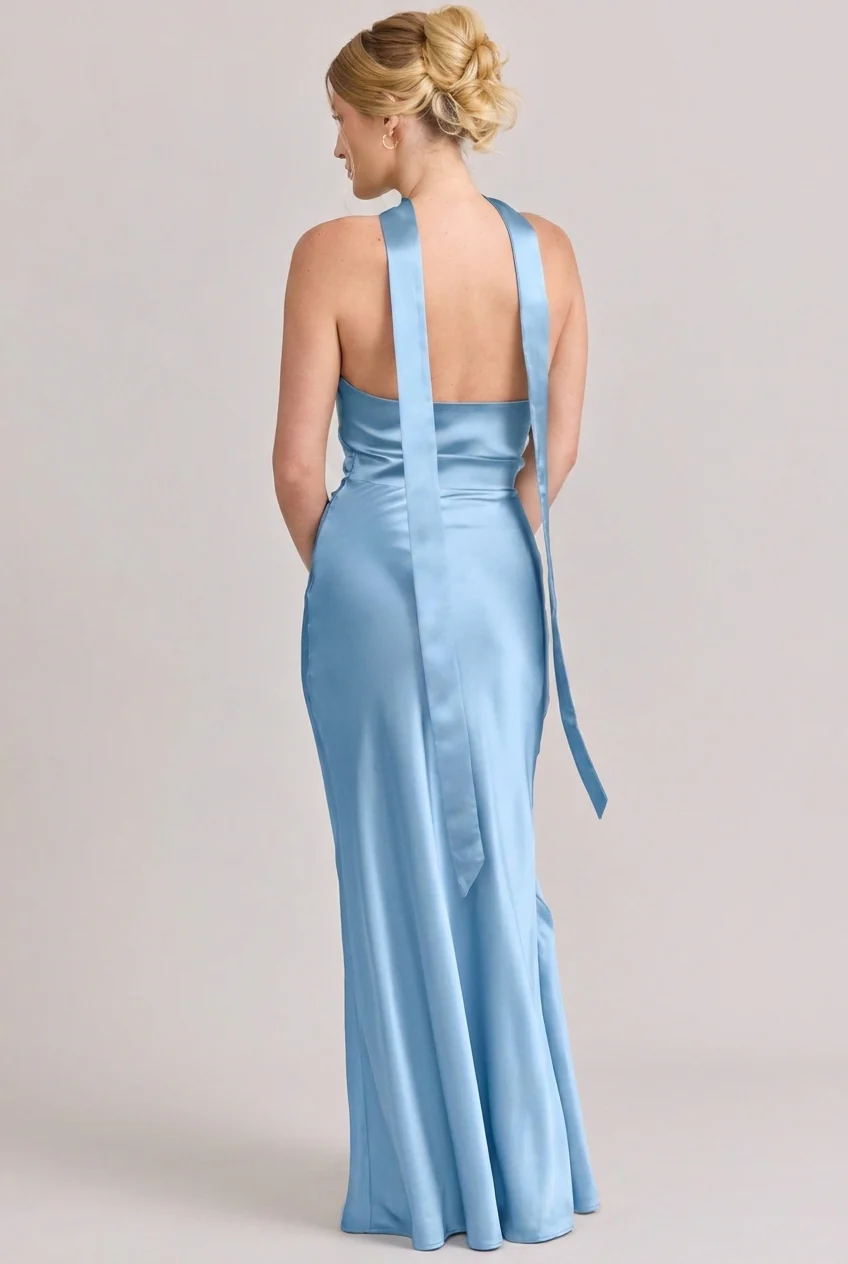 Satin Skinny Scarf | Ready To Ship | Light Blue - Image 2