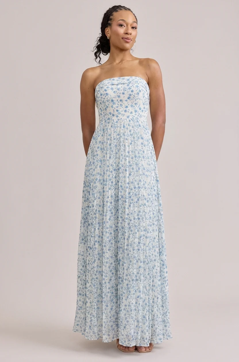 Saylor Chiffon Pleated Floral Print Dress | Made To Order - Image 28
