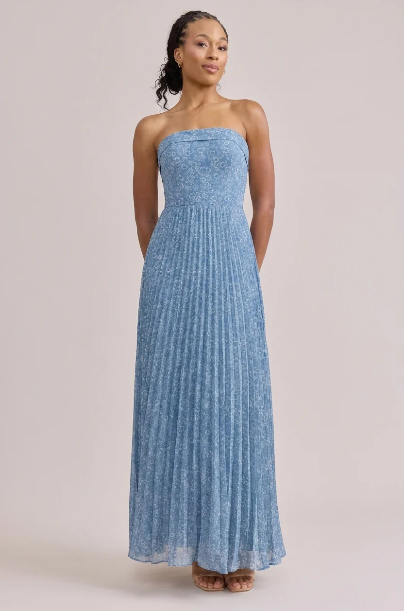 Saylor Chiffon Pleated Floral Print Dress | Made To Order - Image 29
