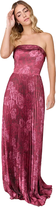 Saylor Satin Pleated Floral Print Dress | Made To Order - Image 48