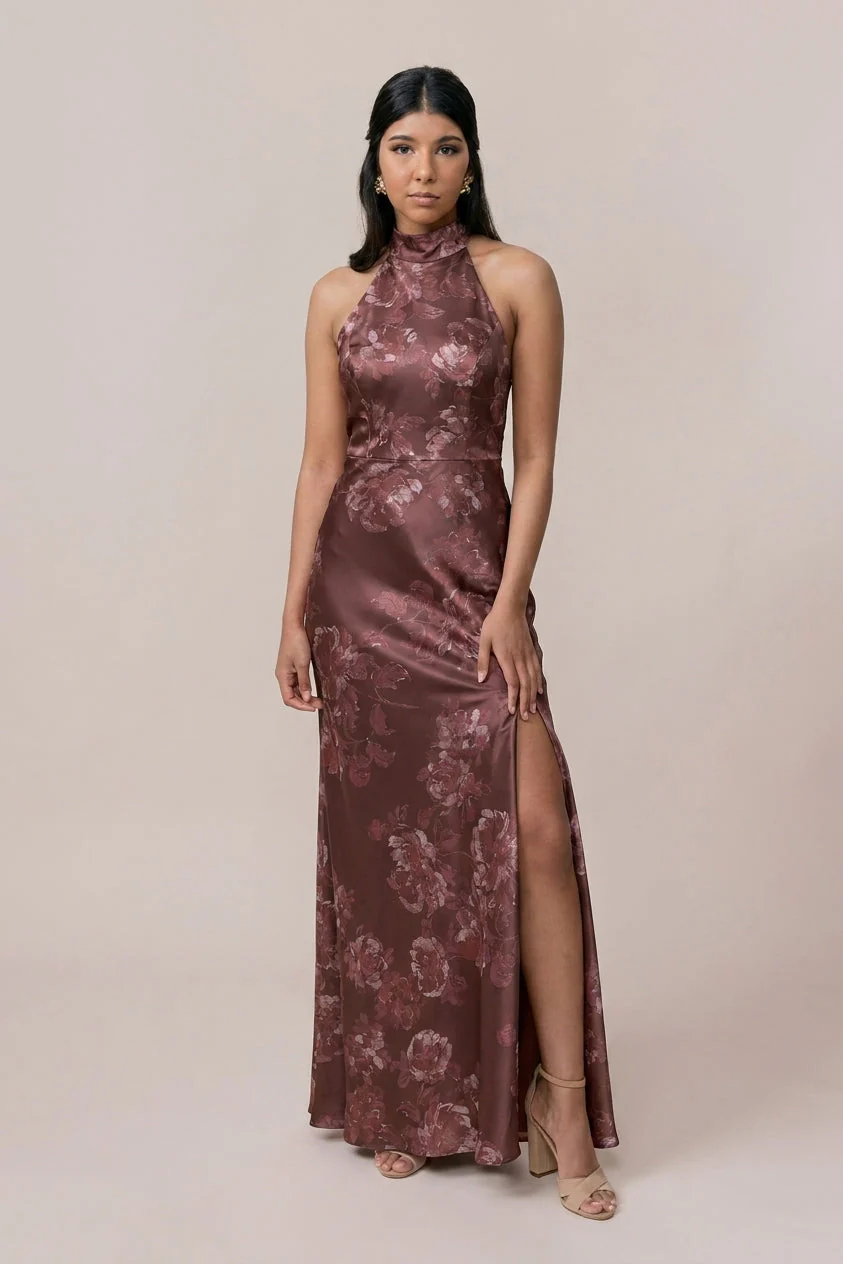 Veronica Satin Floral Print Dress | Made To Order - Image 95