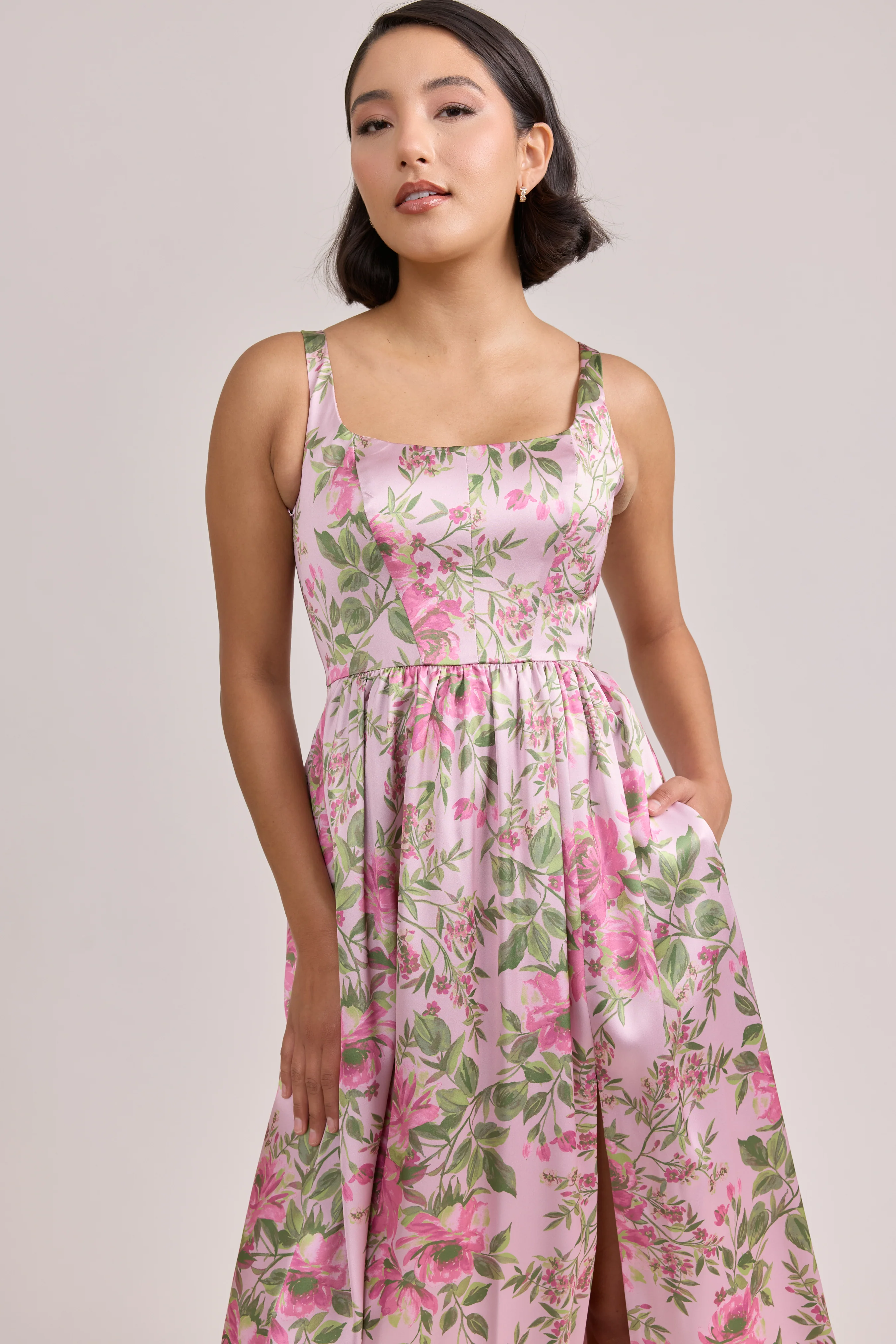 Whitney Satin Floral Print Dress | Made To Order - Image 125