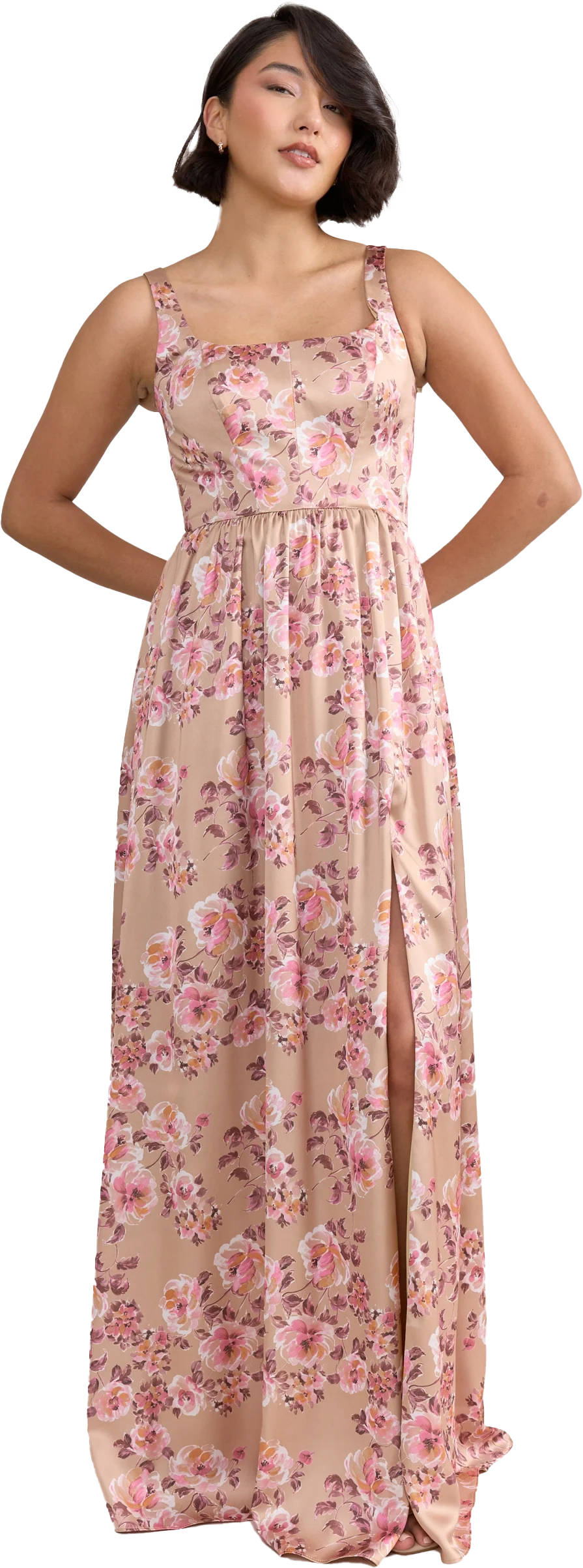 Whitney Satin Floral Print Dress | Made To Order - Image 144
