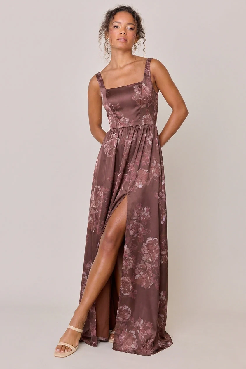 Whitney Satin Floral Print Dress | Made To Order - Image 145