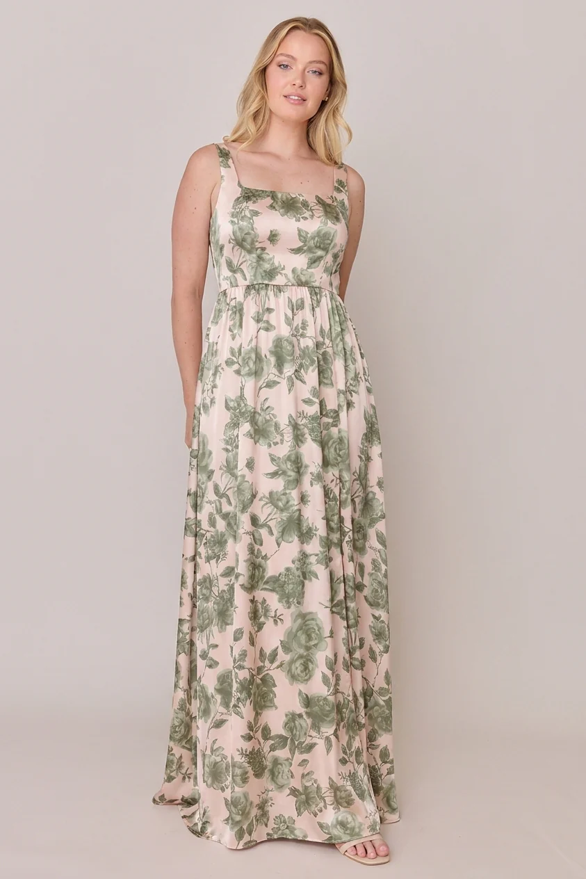 Whitney Satin Floral Print Dress | Made To Order - Image 149